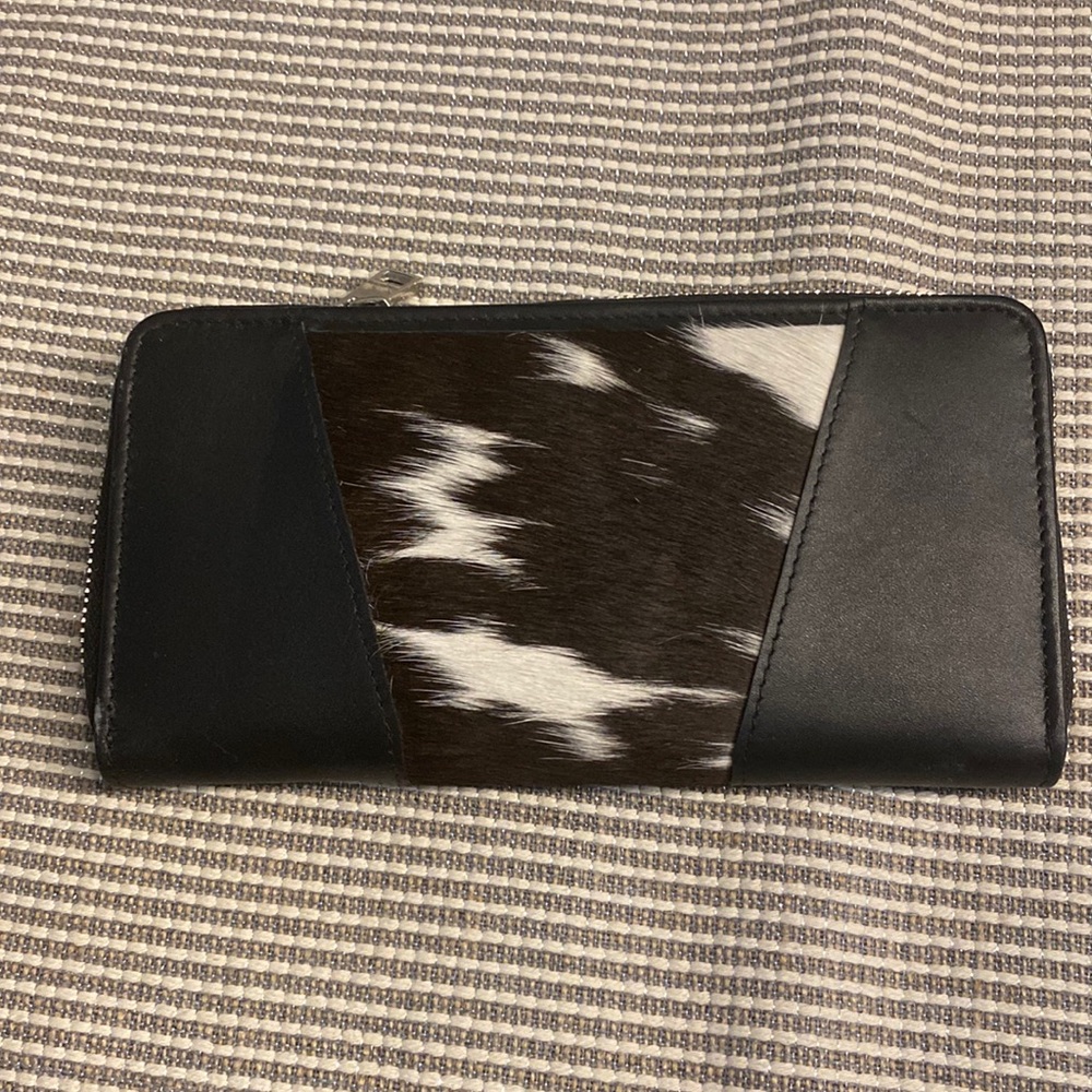 Large Leather Cowhide and Fur Wallet - New